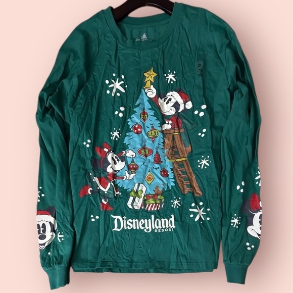 NWT Disneyland Holiday Mickey Minnie Christmas Green Long Sleeve Shirt Size 3XL - Picture 3 of 8